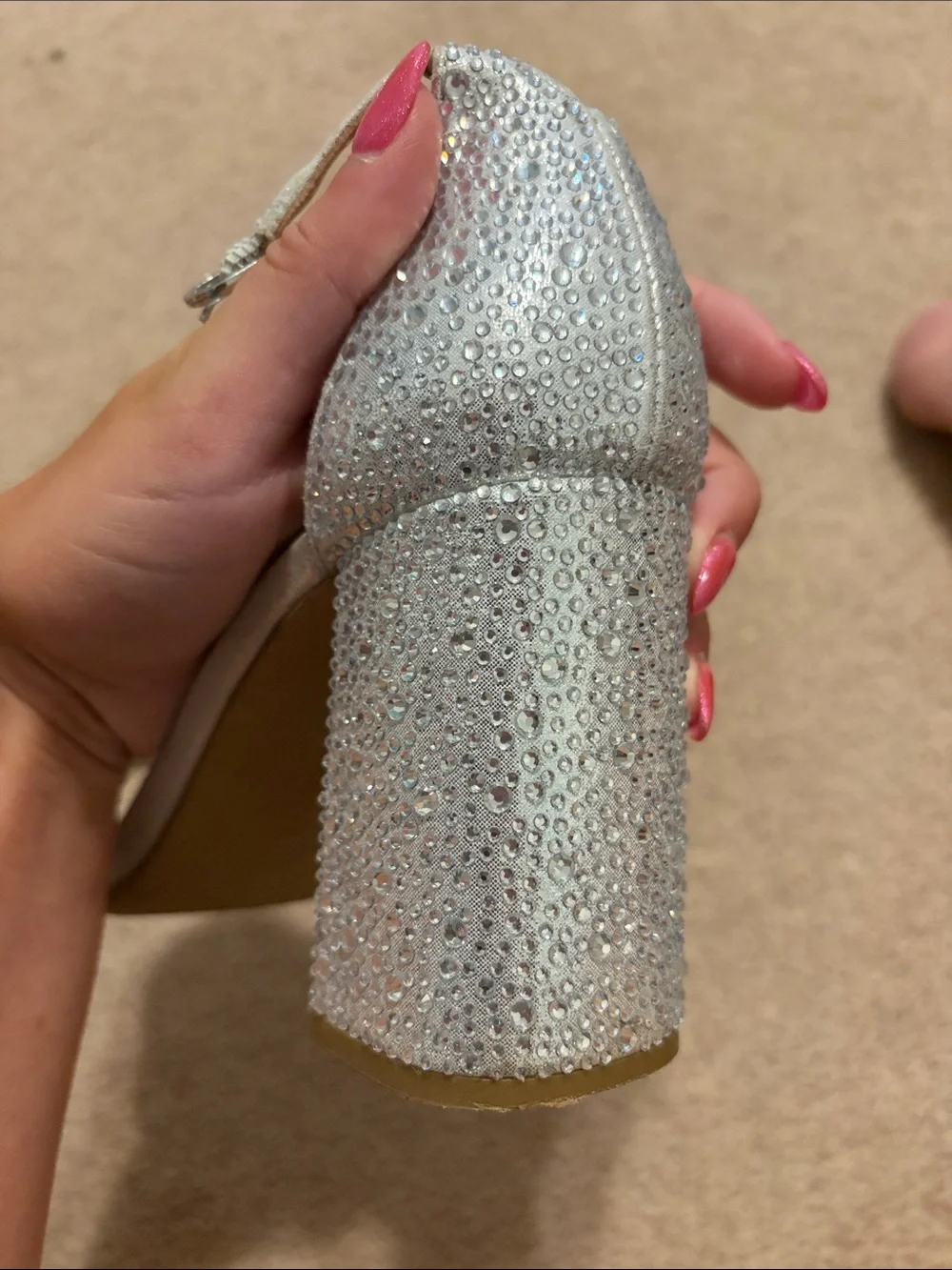 Kelly & Katie Silver Glitter Rhinestone Block Heel Sandals - Girls